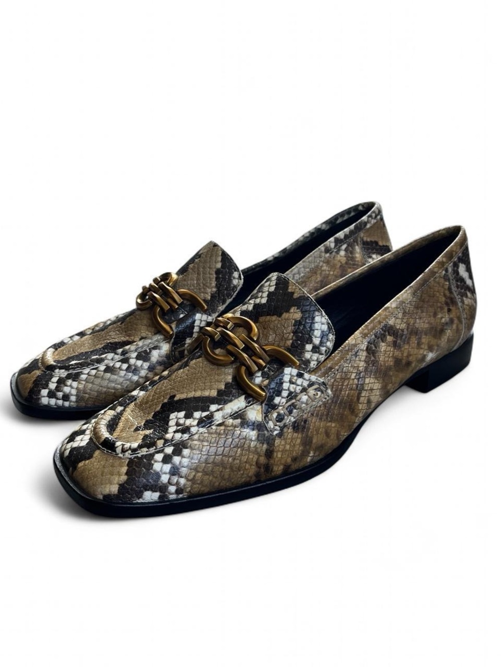 Zara Snakeskin Leather Loafers Chain Gold Hardware Women’s 42 US 11 NWT